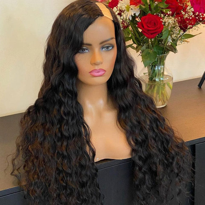 ailuxyhair-fr AILUXY U Part Lace Perruque Water Wave Longue Noir Perruque 100% Cheveux Humains