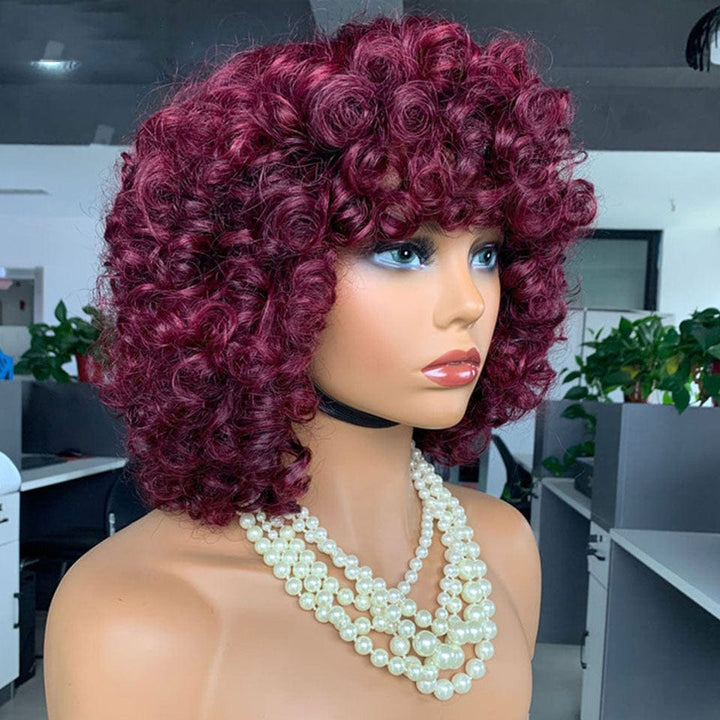 ailuxyhair-fr Entrepôt en France AILUXY 99J Bourgogne Egg Wave Courte Perruque Avec Frange 100% Cheveux Humains
