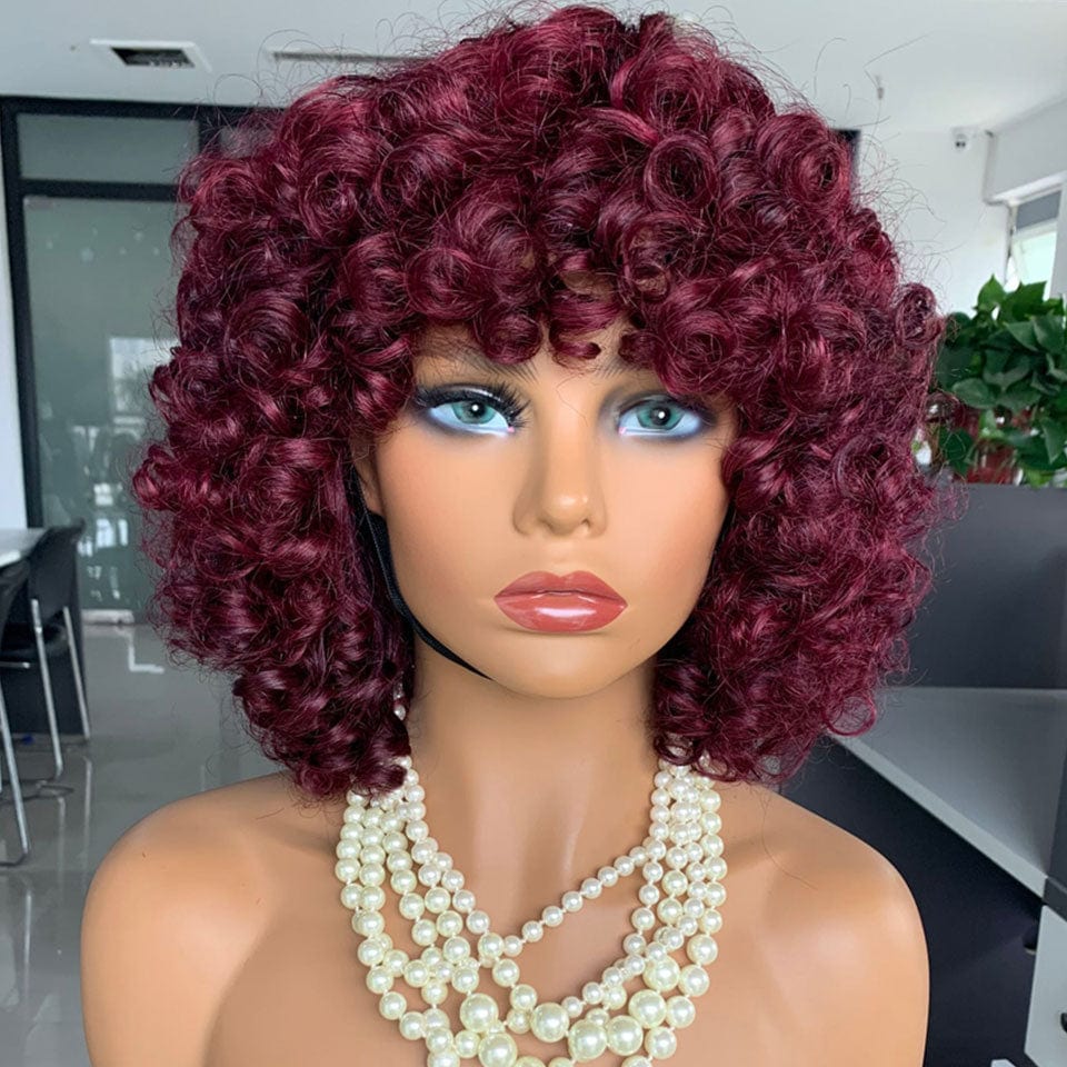ailuxyhair-fr Entrepôt en France AILUXY 99J Bourgogne Egg Wave Courte Perruque Avec Frange 100% Cheveux Humains