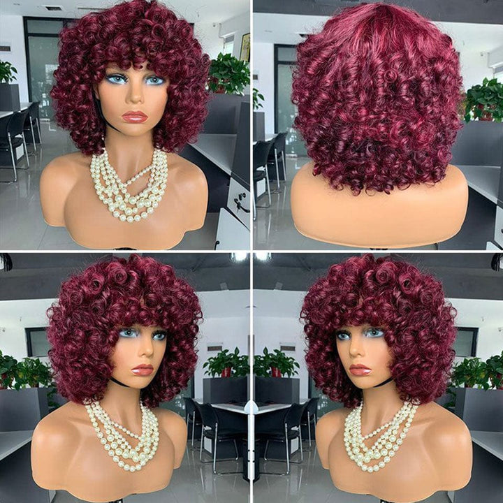 ailuxyhair-fr Entrepôt en France AILUXY 99J Bourgogne Egg Wave Courte Perruque Avec Frange 100% Cheveux Humains