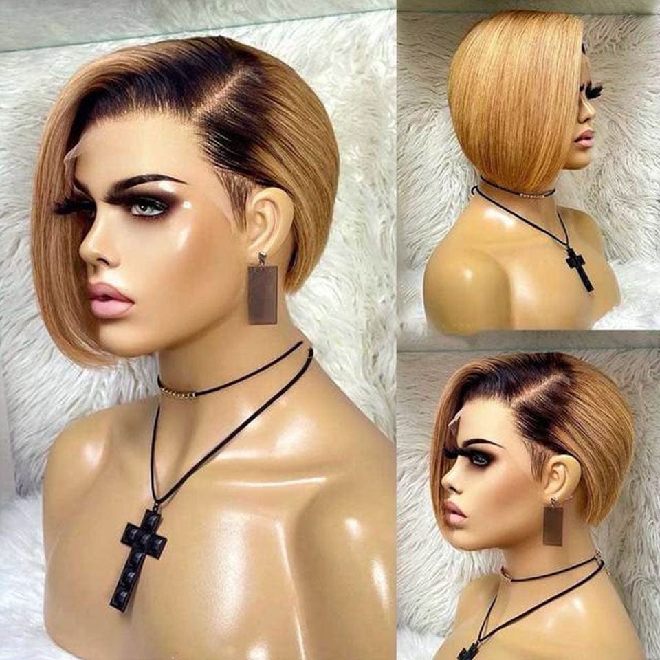 ailuxyhair-fr Perruque Coupe Pixie AILUXY Perruque 1B/30# BOB en dentelle avec raie latérale unique