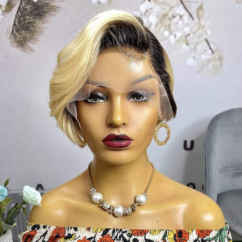 ailuxyhair-fr Perruque Coupe Pixie AILUXY Perruque Lisse Pixie en T Part Lace – Couleur Mixte 1B/613