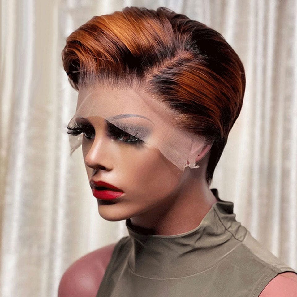ailuxyhair-fr Perruque Coupe Pixie AILUXY T Part Lace Lisse Courte Perruque en Couleur Mixte 100% Cheveux Humains