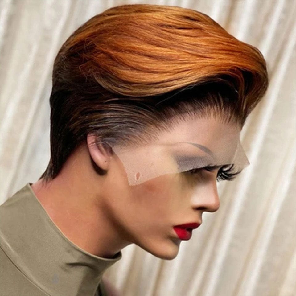 ailuxyhair-fr Perruque Coupe Pixie AILUXY T Part Lace Lisse Courte Perruque en Couleur Mixte 100% Cheveux Humains